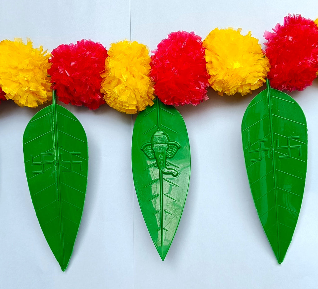 VDEAL toran pack of 4 , Artificial Marigold Flower Door Toran with Mango Leaves & Ganeshh Ji Design – Pack of 4