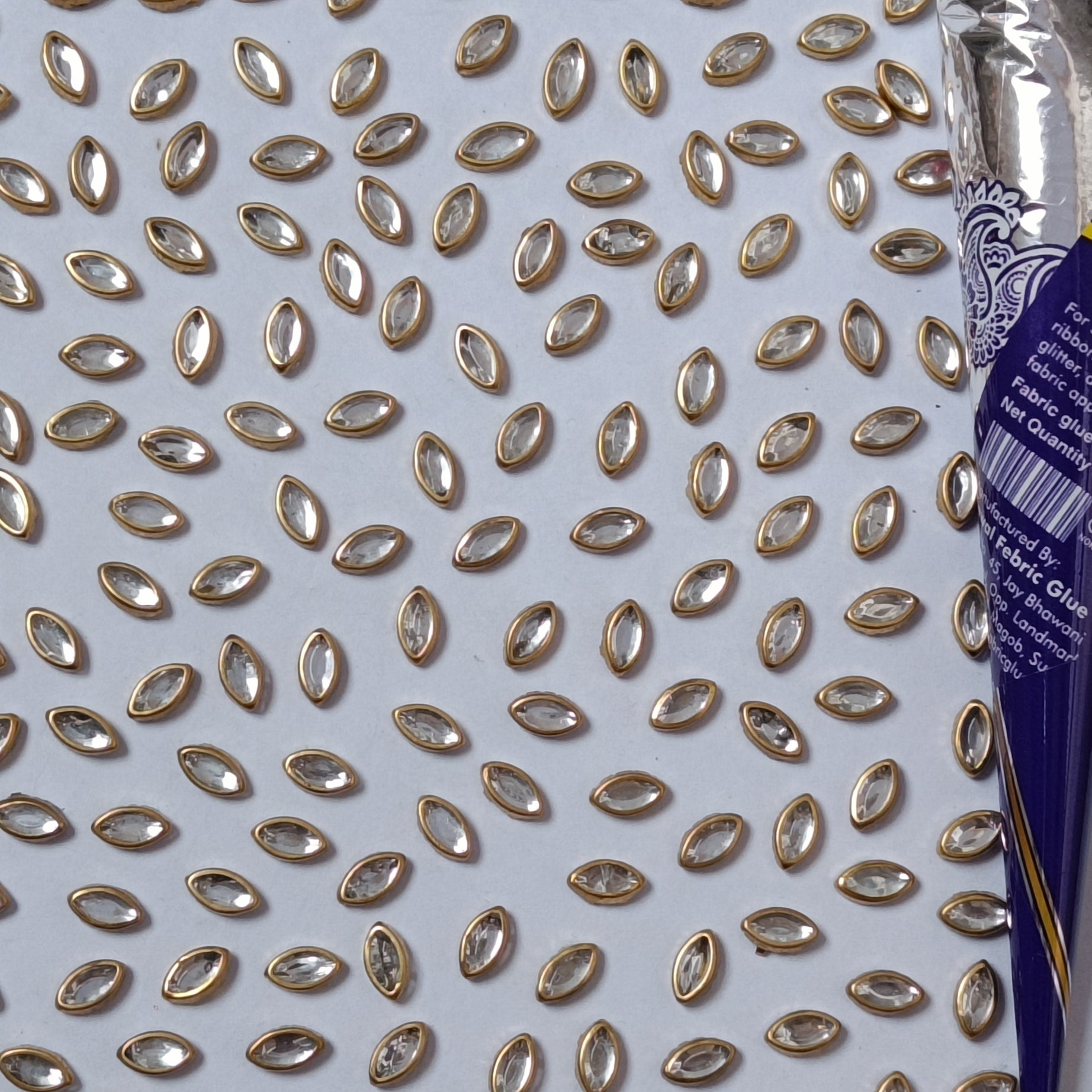 VDEAL BEADS kashti shaped kundan pack of 650 pcs size = 4x8 mm with fabric glue