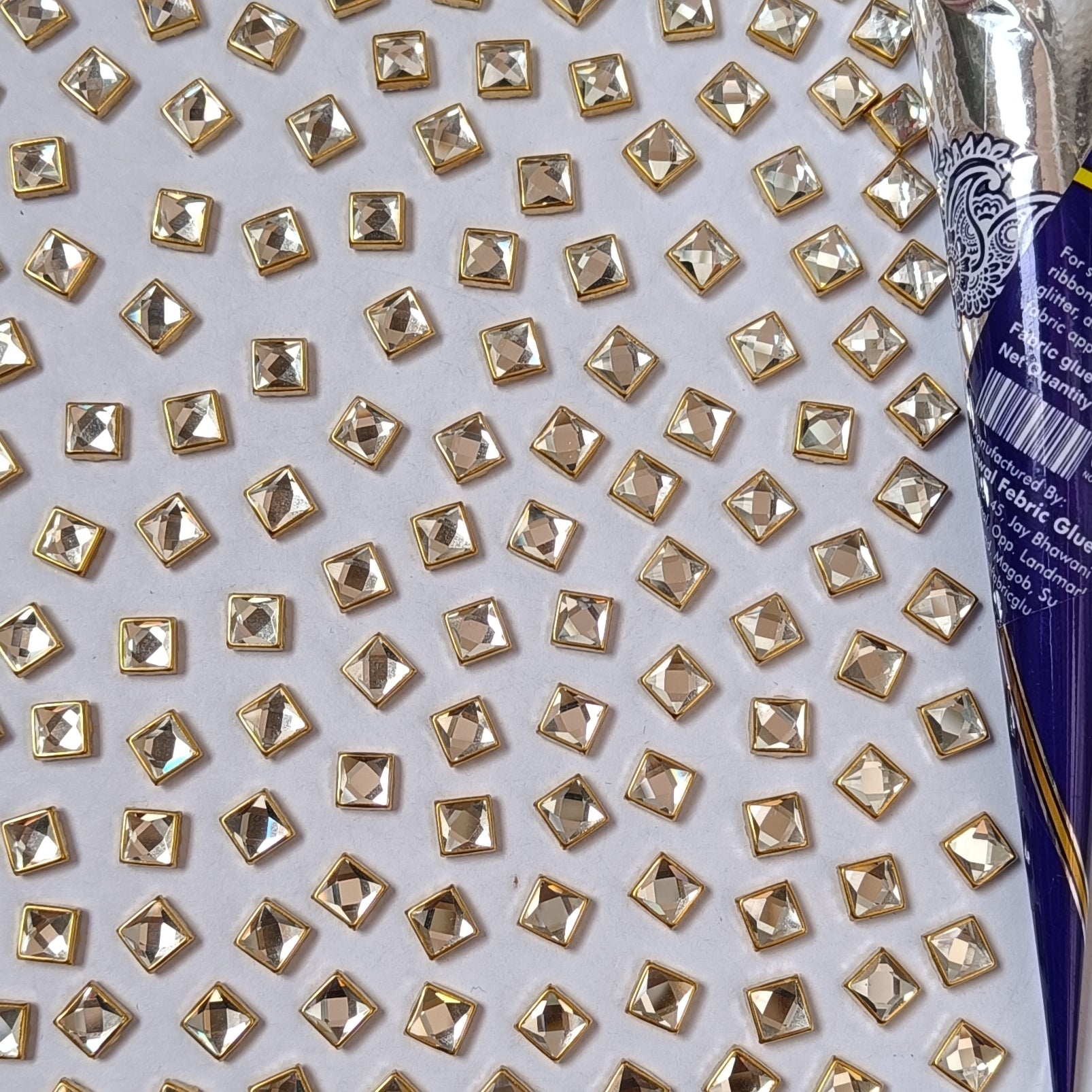 VDEAL BEADS square shaped kundan 400 pcs size = 6x6mm with fabric glue