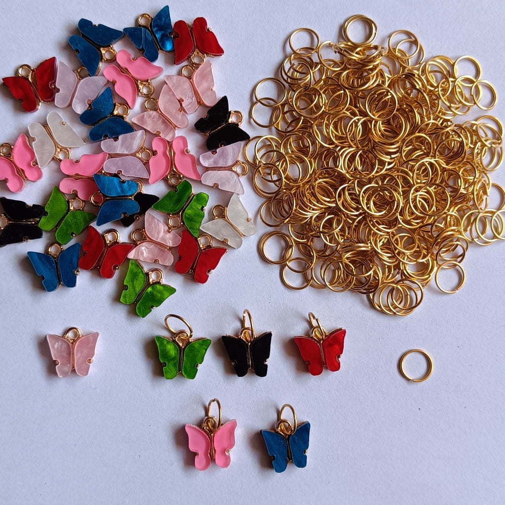 VDEAL BEADS BUTERFLY CHARM 24PCS WITH 24 GOLDEN JUMP RINGS