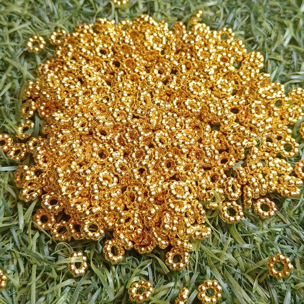 VDEAL BEADS, 1700pcs of 8mm golden noori beads, golden chakri, flower shaped beads