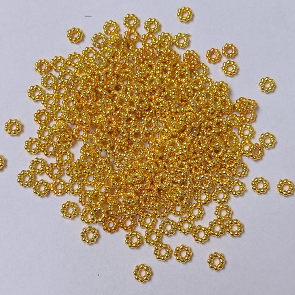 VDEAL BEADS, 1700pcs of 8mm golden noori beads, golden chakri, flower shaped beads