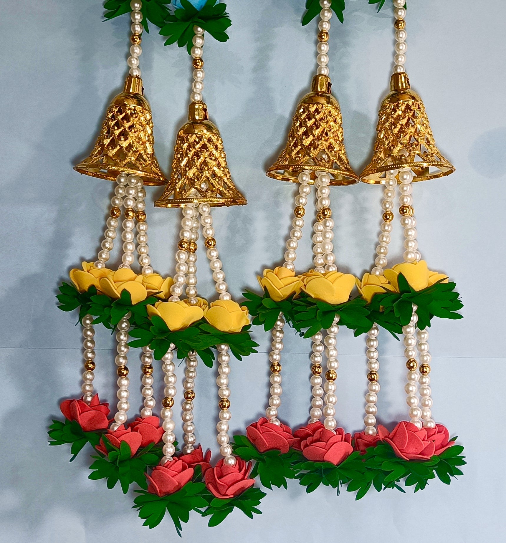 vdeal door hanging Pack of 4 Decorative Artificial Flower Toran with Golden Bells for Door Hanging – 30 Inch Multicolor
