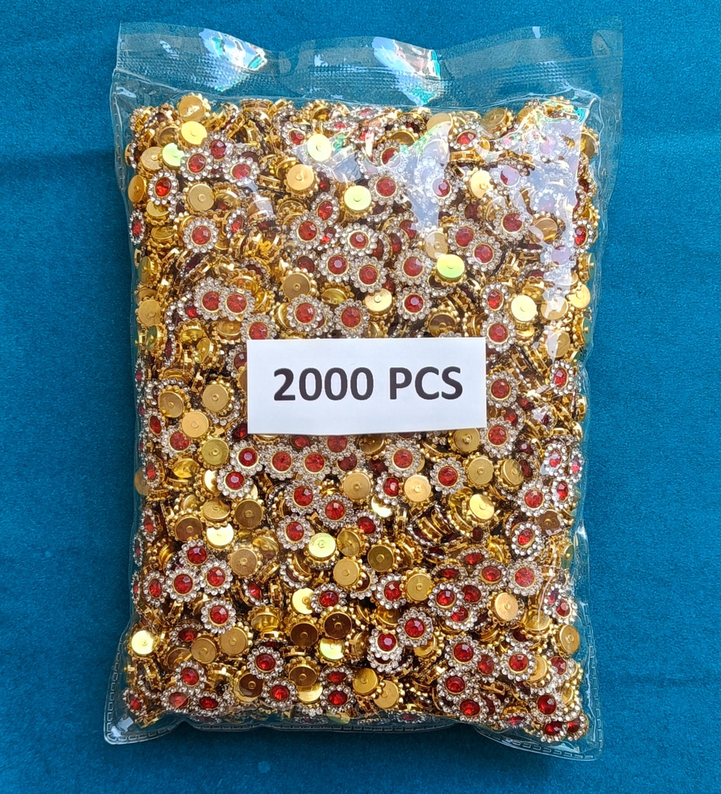 VDEAL ONLINE | Red Stone Studded Flower Buttons 10mm (2000 pcs) | VDEAL Online