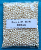 VDEAL 8mm Pearl Beads – Pack of 3000 Pcs | White Round Loose Beads for Jewelry, Rakhi & DIY Crafts