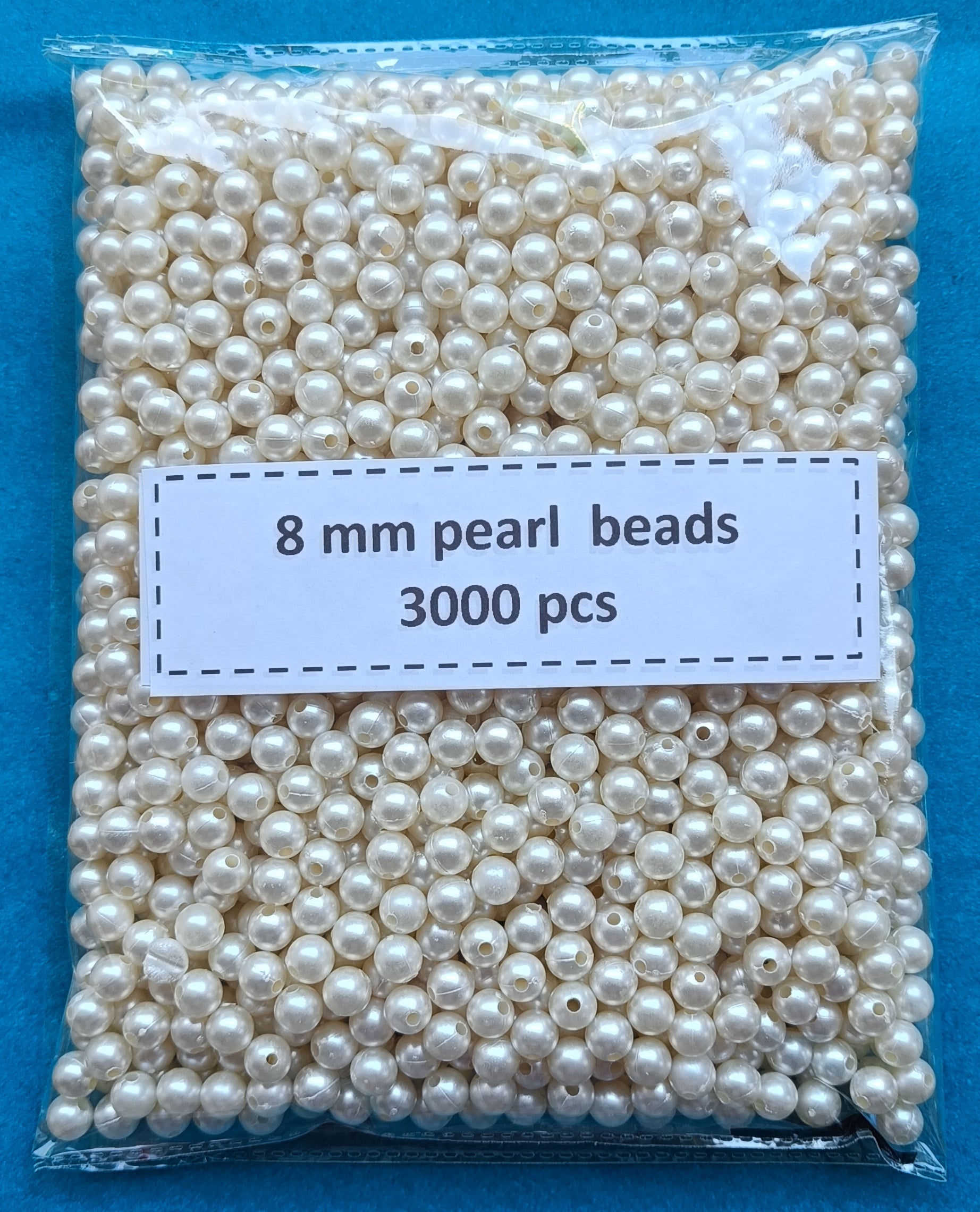 VDEAL 8mm Pearl Beads – Pack of 3000 Pcs | White Round Loose Beads for Jewelry, Rakhi & DIY Crafts