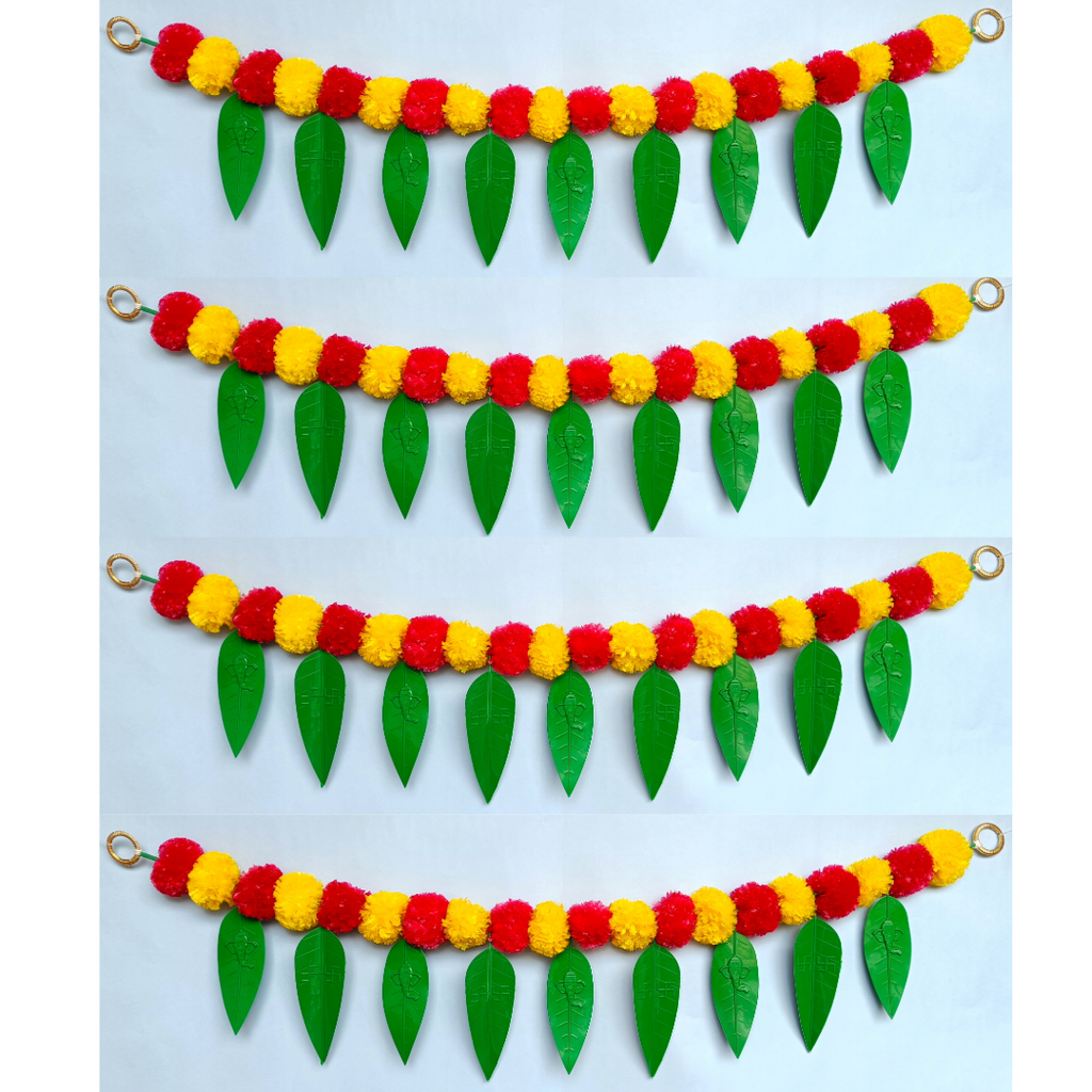 VDEAL toran pack of 4 , Artificial Marigold Flower Door Toran with Mango Leaves & Ganeshh Ji Design – Pack of 4