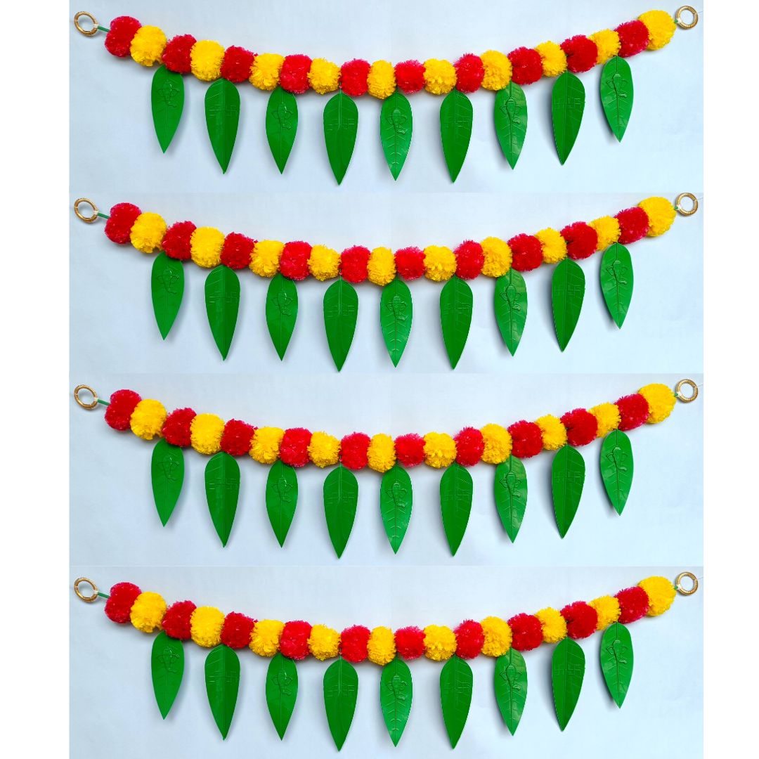 VDEAL toran pack of 4 , Artificial Marigold Flower Door Toran with Mango Leaves & Ganeshh Ji Design – Pack of 4