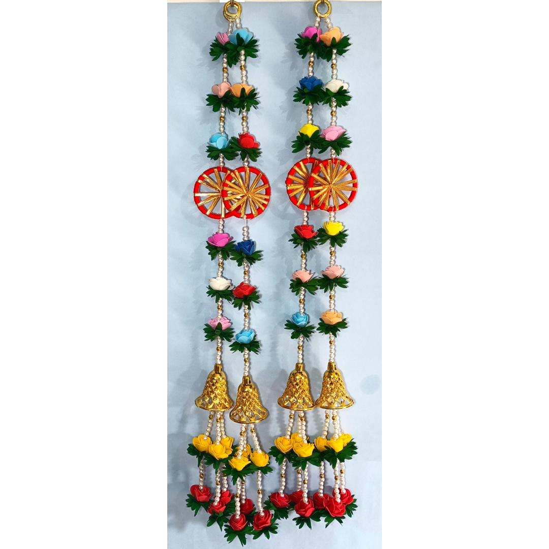 vdeal door hanging Pack of 4 Decorative Artificial Flower Toran with Golden Bells for Door Hanging – 30 Inch Multicolor