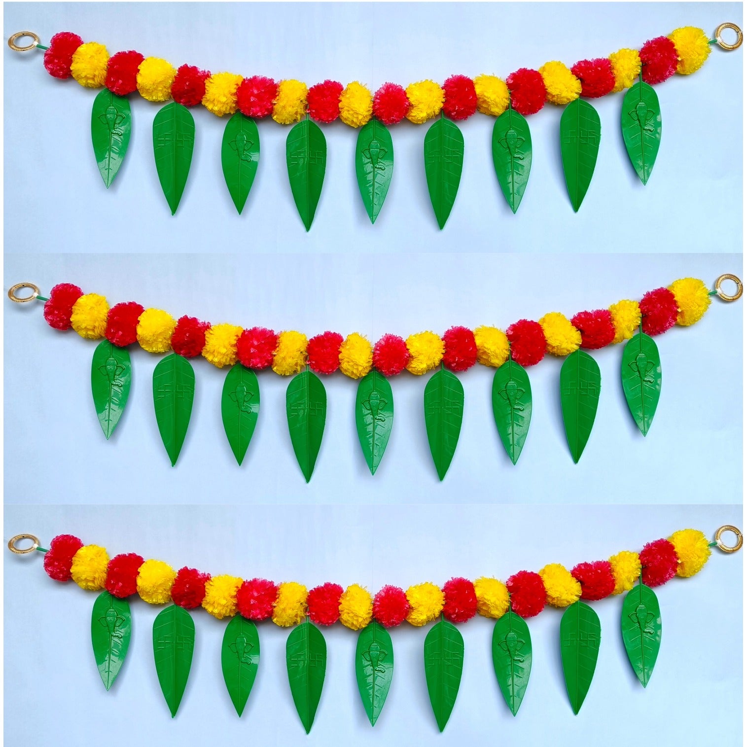 VDEAL toran pack of 3 , Artificial Marigold Flower Door Toran with Mango Leaves & Ganeshh Ji Design – Pack of 3